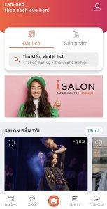 Giao diện app iSalon Booking trên điện thoại